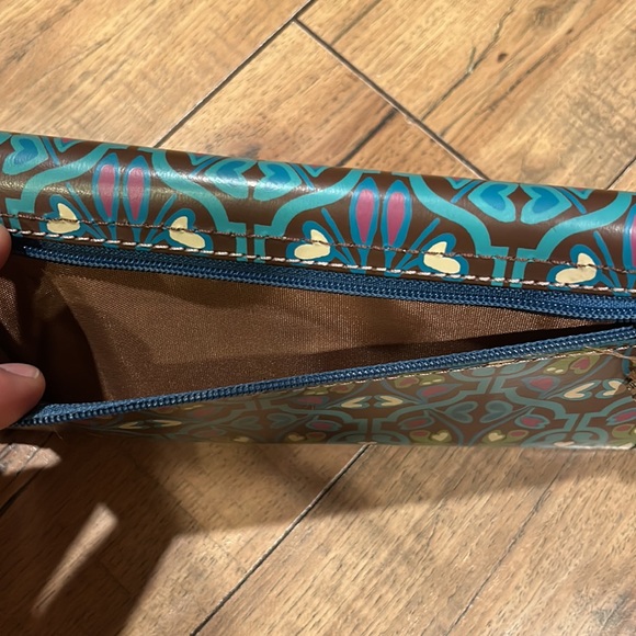 Fossil TriFold Travel Wallet Clutch Document Passport Holder Printed Leather - Picture 5 of 12